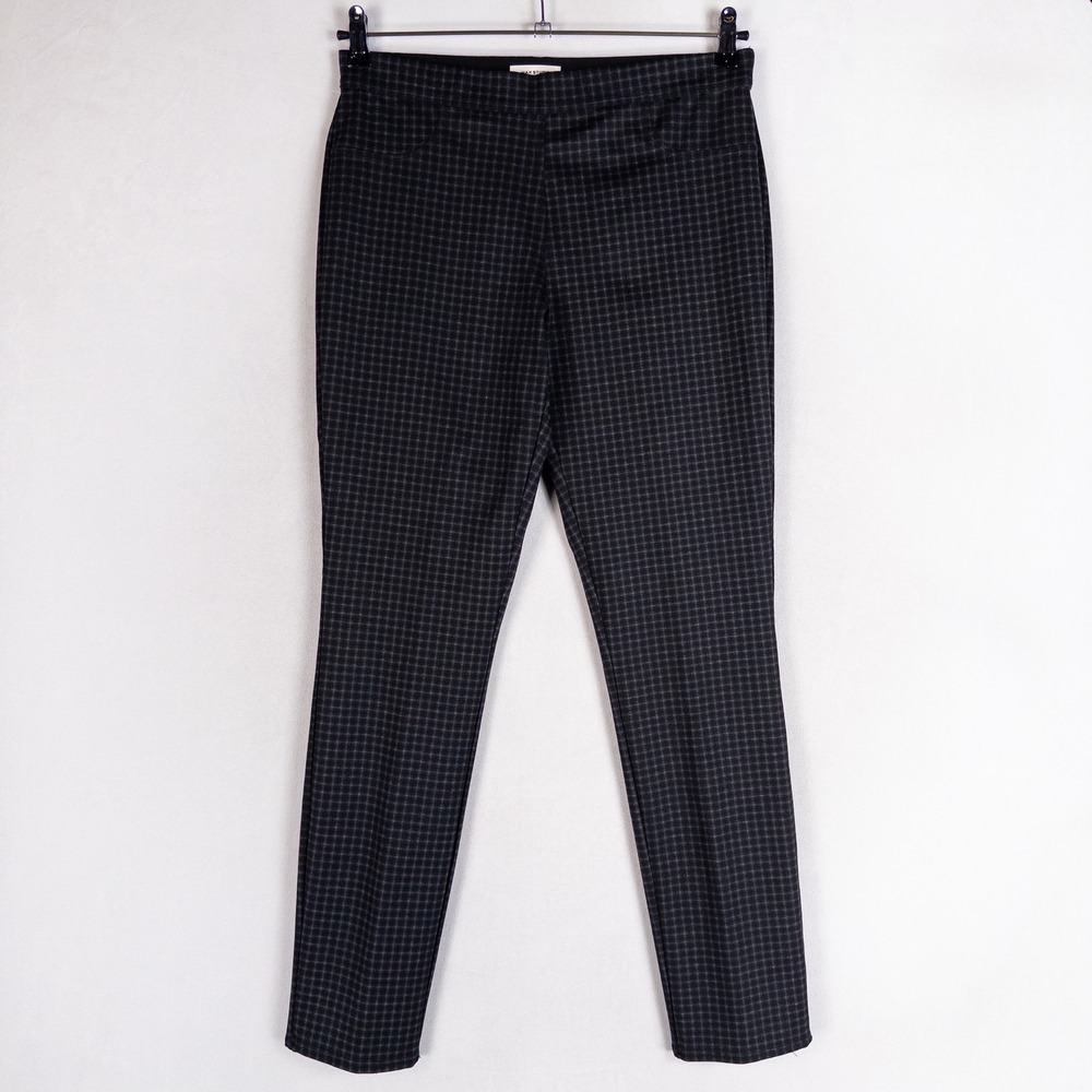 Max Studio Womens Pants L Black Grey Plaid Stretch Slim Leg Pull On Ponte Knit